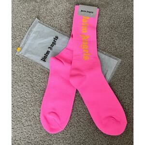 Palm Angels Logo Socks L/XL Pink Yellow Crew Made Italy NWT
